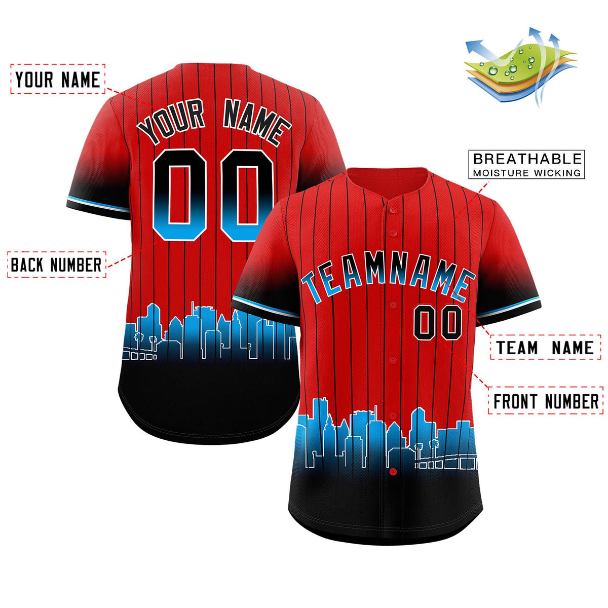 Custom Red Miami City Silhouette Authentic Baseball Jersey| KXKSHOP