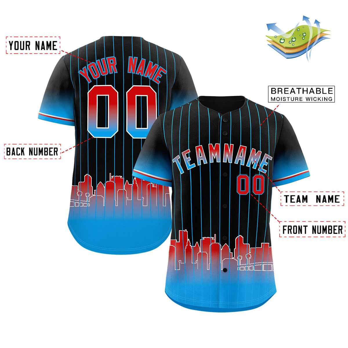 Custom Black Miami City Silhouette Authentic Baseball Jersey| KXKSHOP