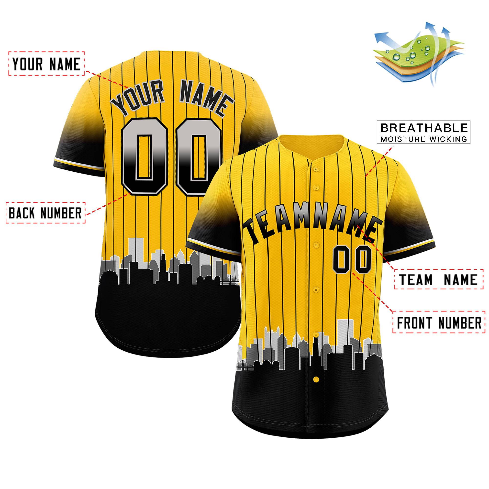 Custom Yellow Pittsburgh City Silhouette Authentic Baseball Jersey| KXKSHOP