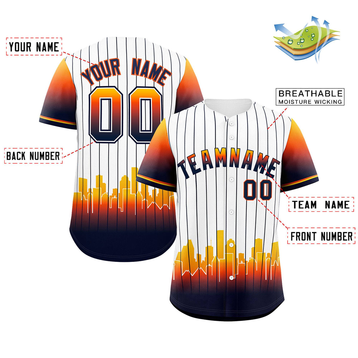 Custom White Houston City Silhouette Authentic Baseball Jersey| KXKSHOP