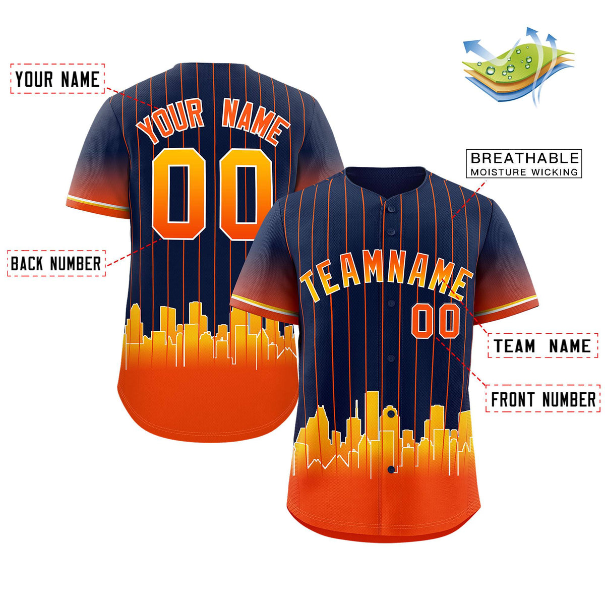 Custom Navy Houston City Silhouette Authentic Baseball Jersey| KXKSHOP