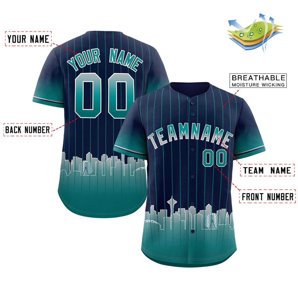 Custom Navy Seattle City Silhouette Authentic Baseball Jersey| KXKSHOP