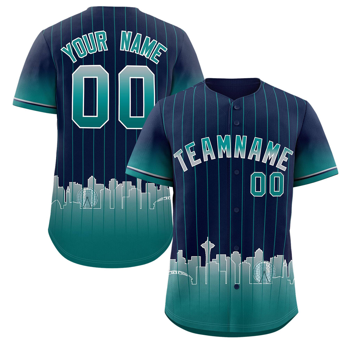 Custom Navy Seattle City Silhouette Authentic Baseball Jersey| KXKSHOP