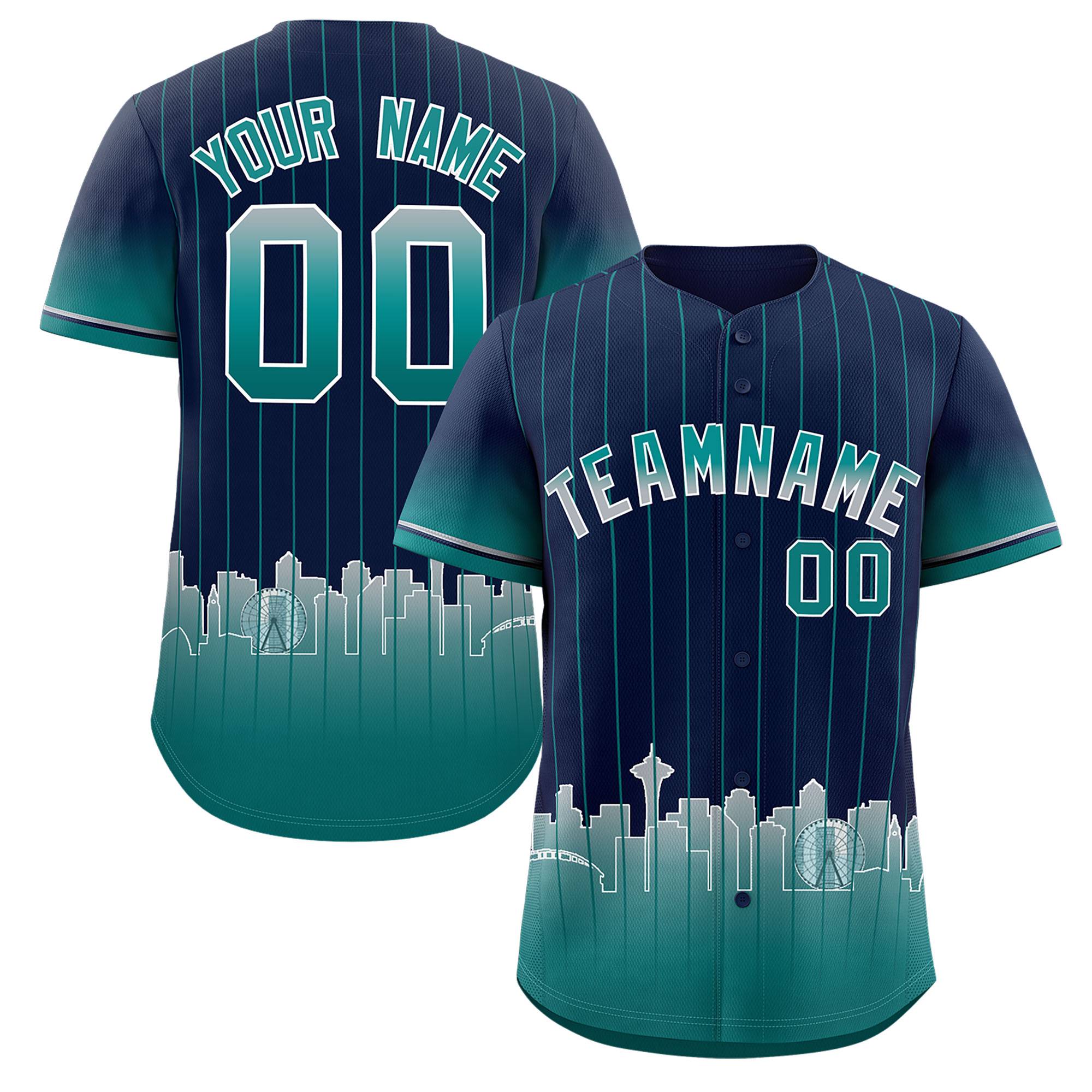 Custom Navy Seattle City Silhouette Authentic Baseball Jersey| KXKSHOP