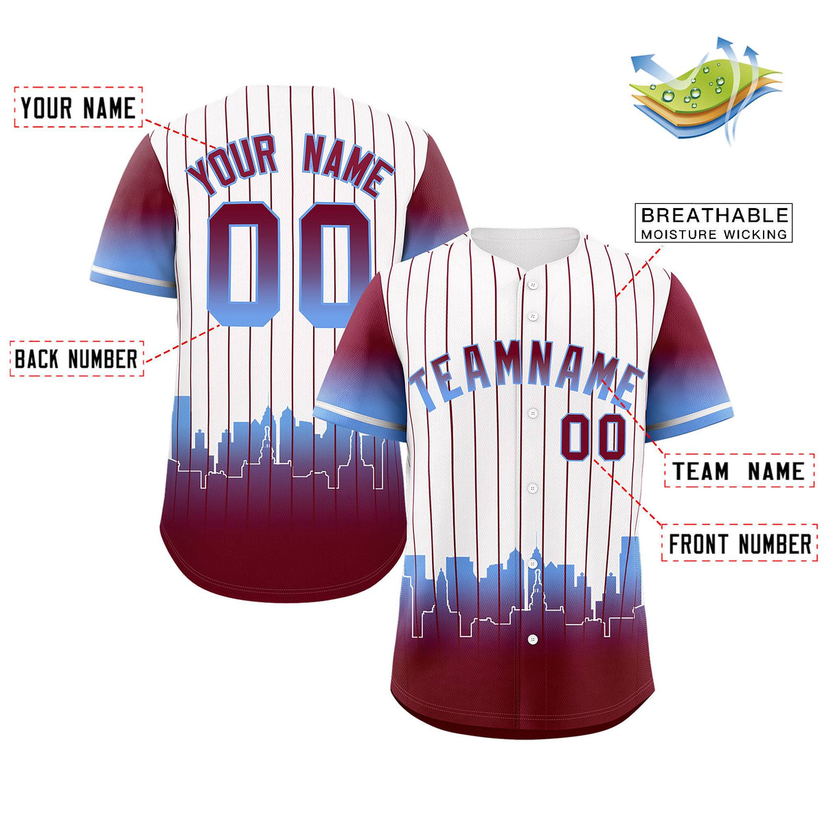 Custom White Philadelphia City Silhouette Authentic Baseball Jersey| KXKSHOP