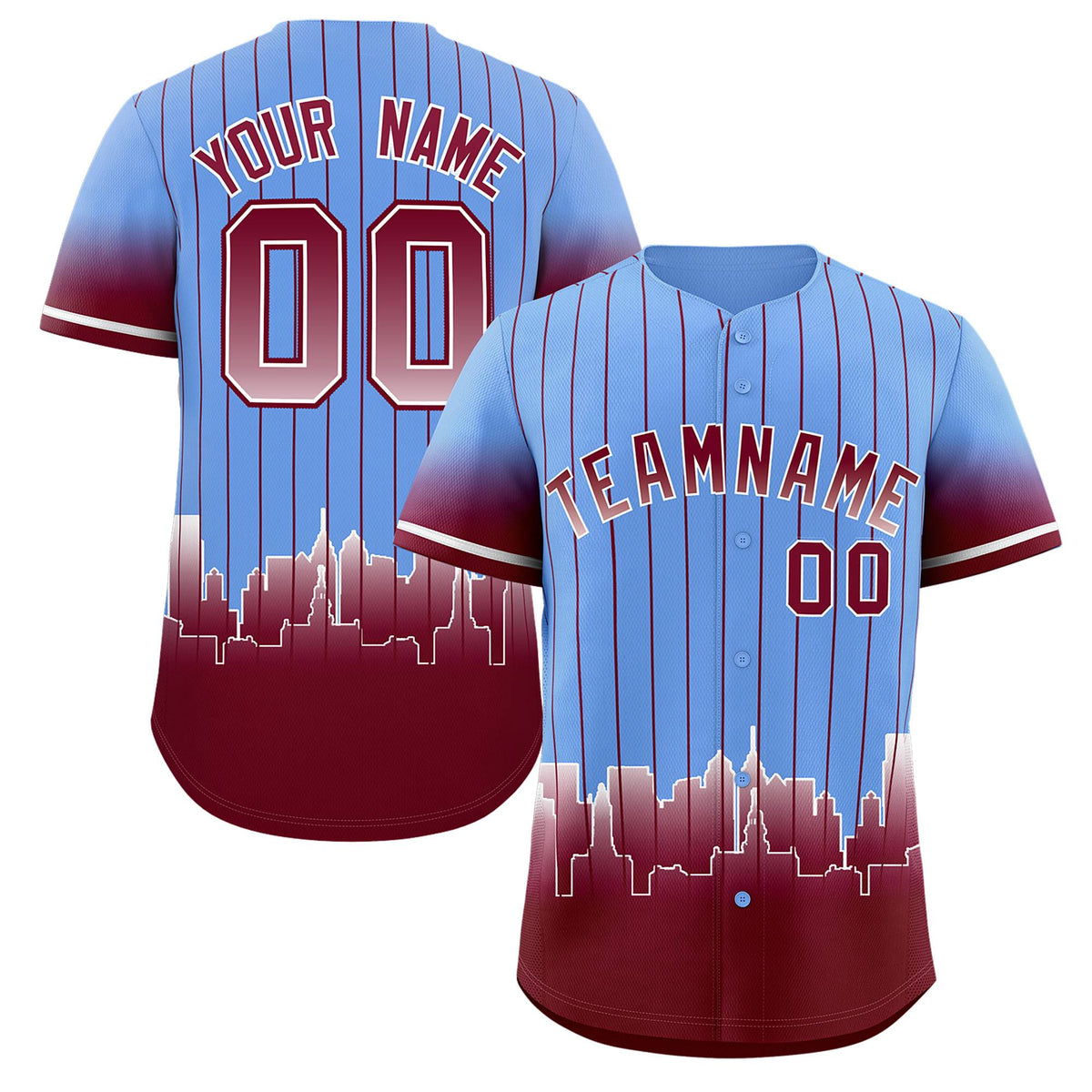 Custom Light Blue Philadelphia City Silhouette Authentic Baseball Jersey| KXKSHOP