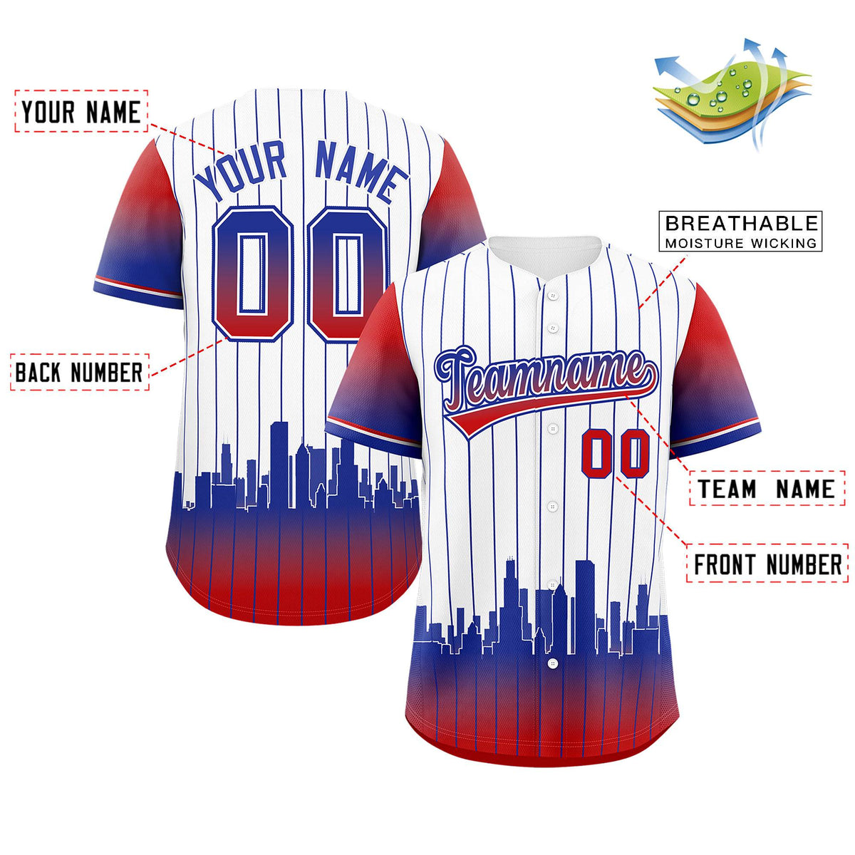 Custom White Chicago City Silhouette Authentic Baseball Jersey| KXKSHOP