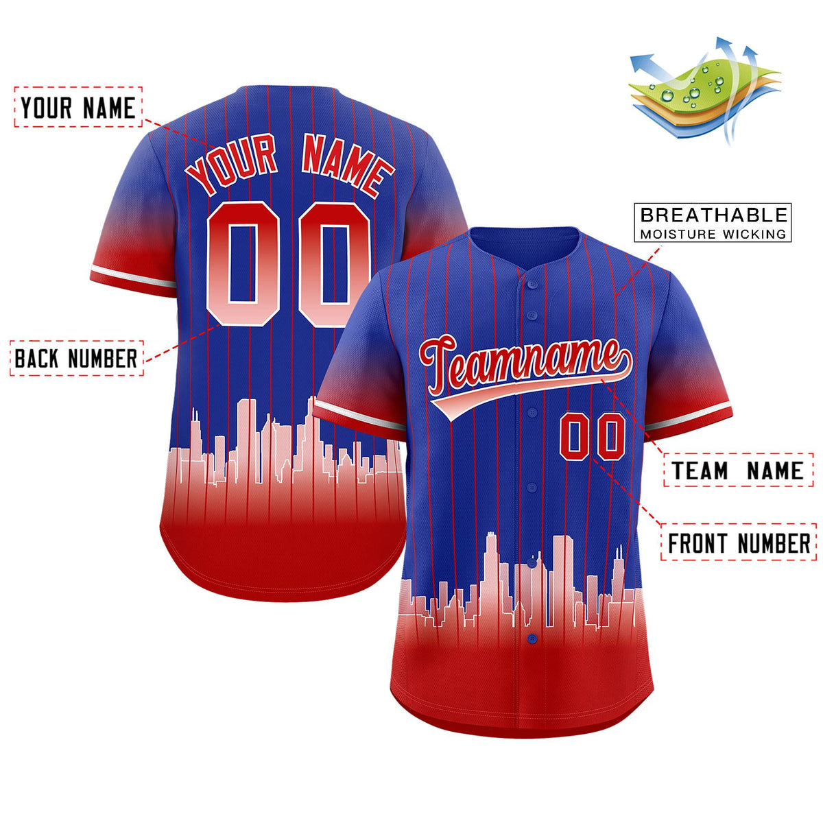 Custom Royal Chicago City Silhouette Authentic Baseball Jersey| KXKSHOP