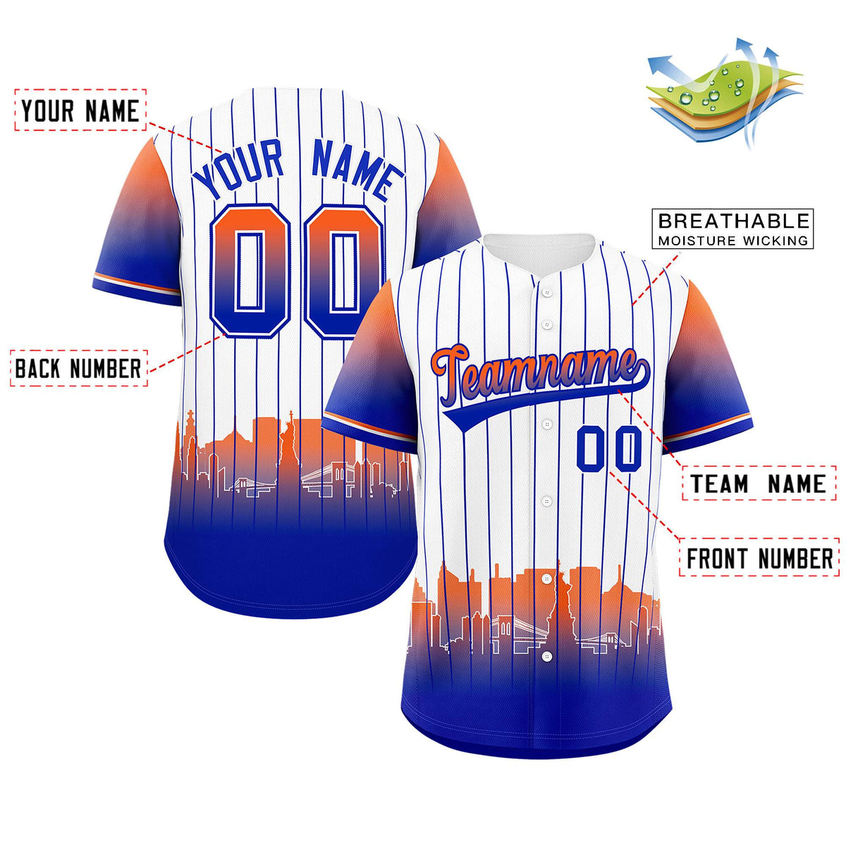 Custom White New York City Silhouette Authentic Baseball Jersey| KXKSHOP