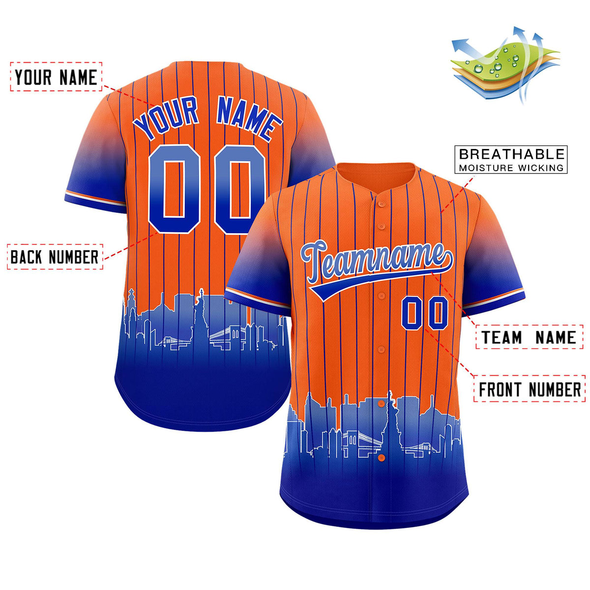 Custom Orange New York City Silhouette Authentic Baseball Jersey| KXKSHOP