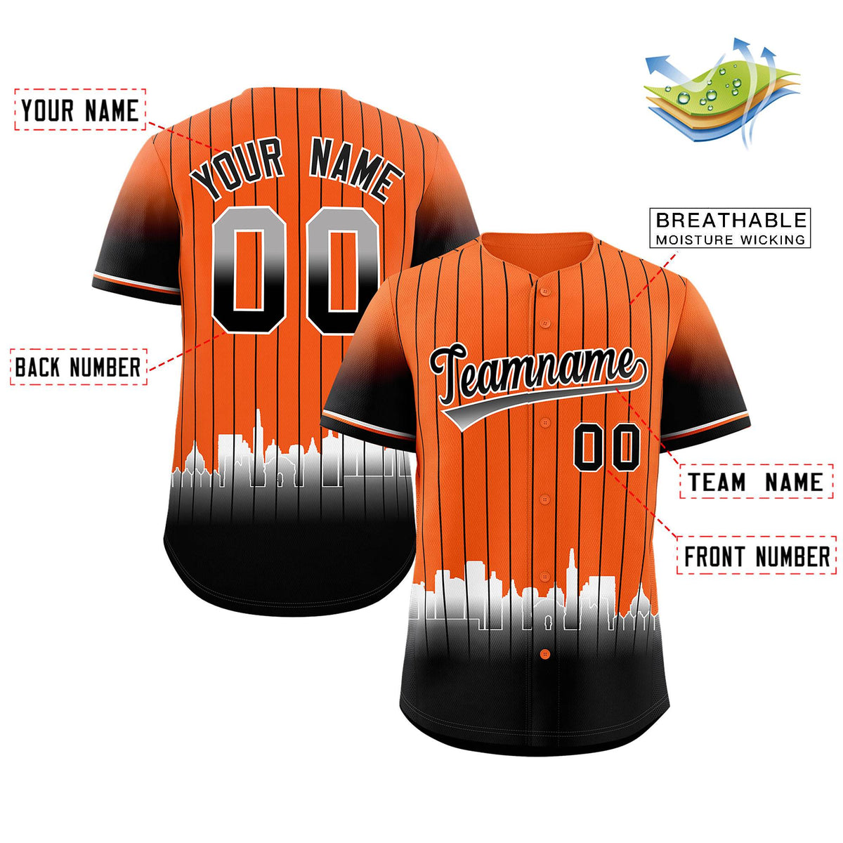 Custom Orange San-Francisco City Silhouette Authentic Baseball Jersey| KXKSHOP