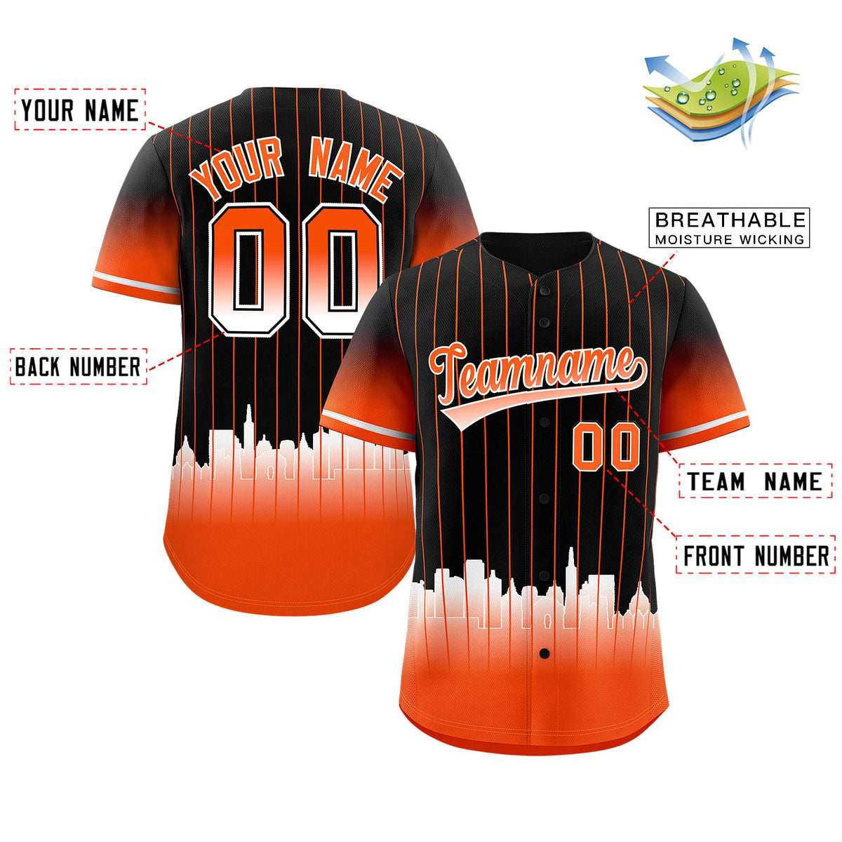 Custom Black San-Francisco City Silhouette Authentic Baseball Jersey| KXKSHOP