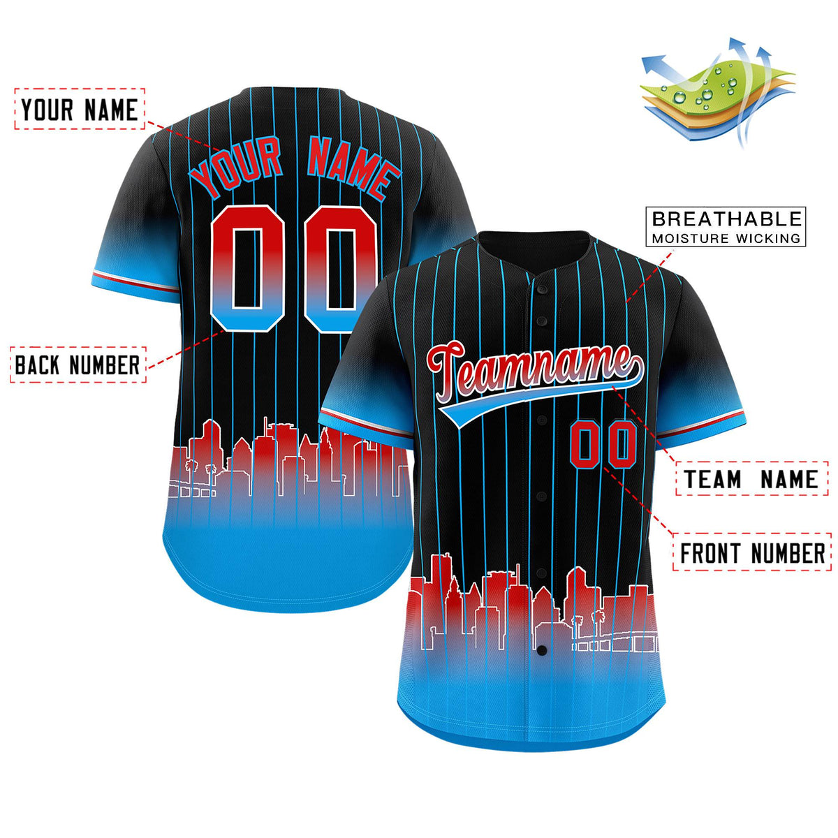 Custom Black Miami City Silhouette Authentic Baseball Jersey| KXKSHOP