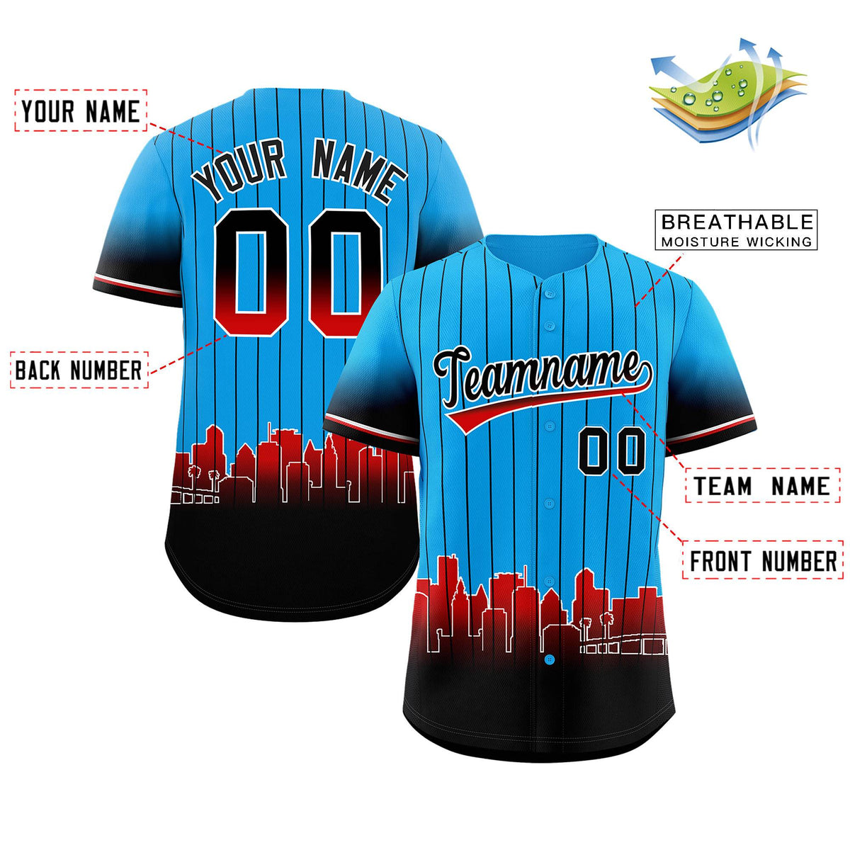 Custom Light Blue Miami City Silhouette Authentic Baseball Jersey| KXKSHOP