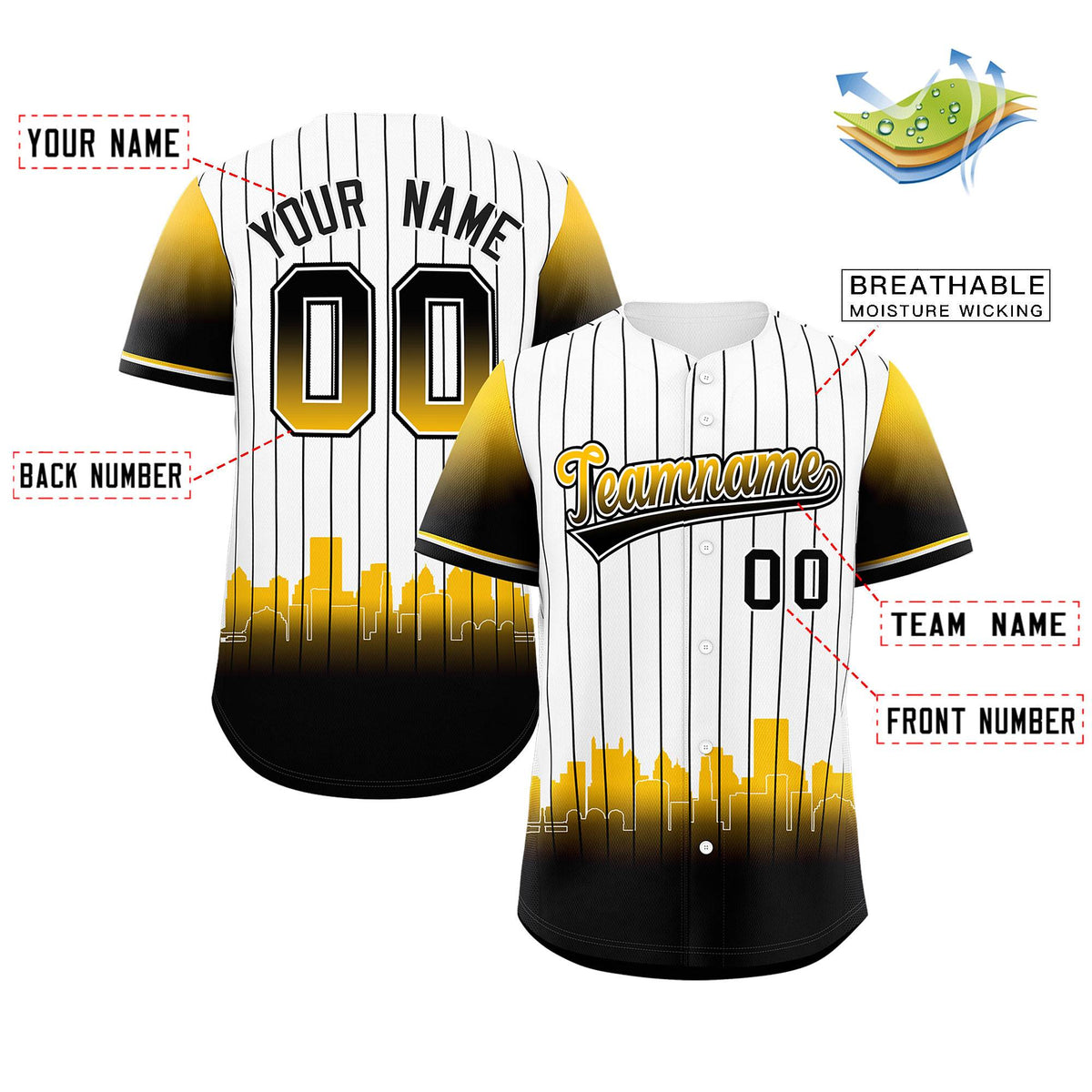Custom White Pittsburgh City Silhouette Authentic Baseball Jersey| KXKSHOP