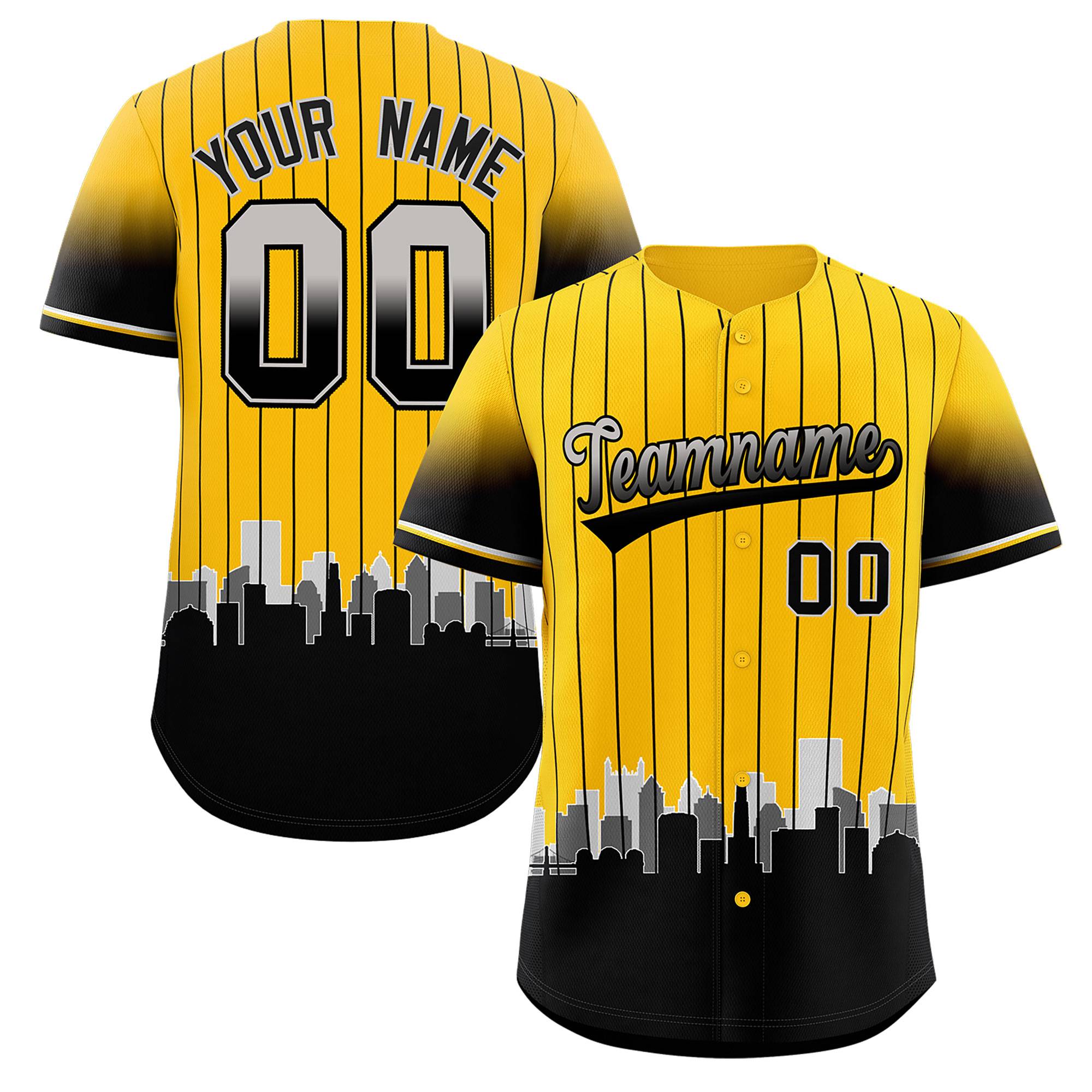 Custom Yellow Pittsburgh City Silhouette Authentic Baseball Jersey| KXKSHOP