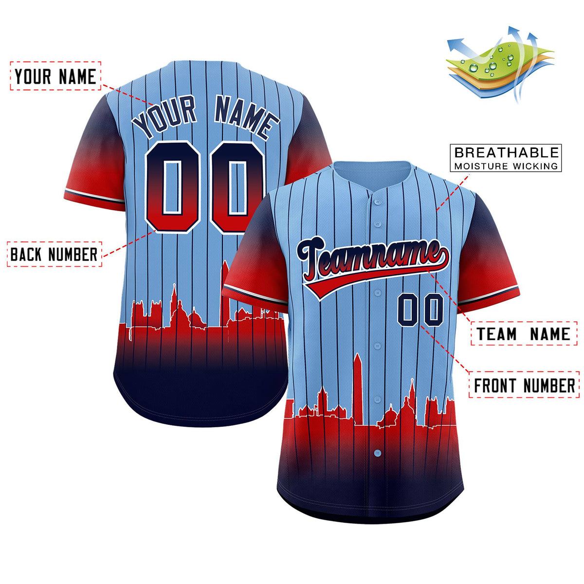 Custom Powder Blue Washington City Silhouette Authentic Baseball Jersey| KXKSHOP