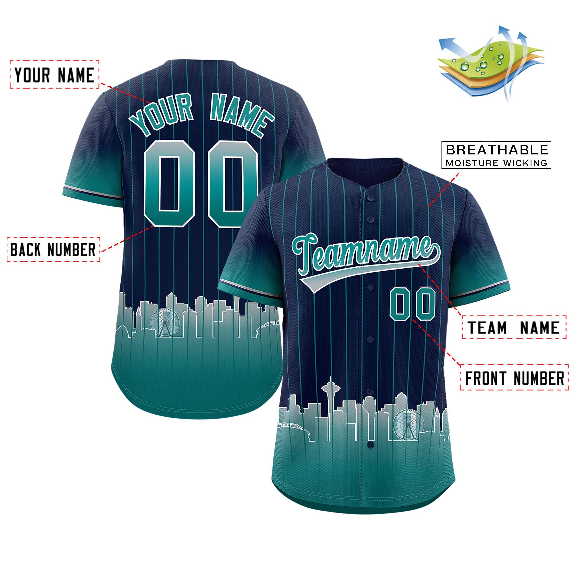 Custom Navy Seattle City Silhouette Authentic Baseball Jersey| KXKSHOP