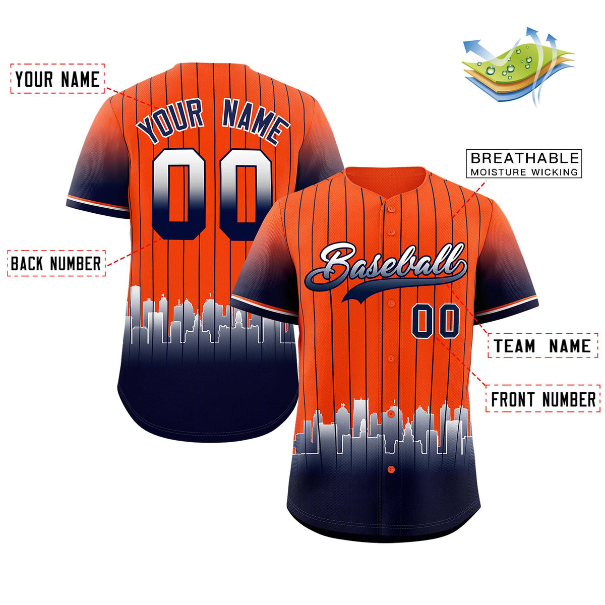 Custom Orange Detroit City Silhouette Authentic Baseball Jersey| KXKSHOP