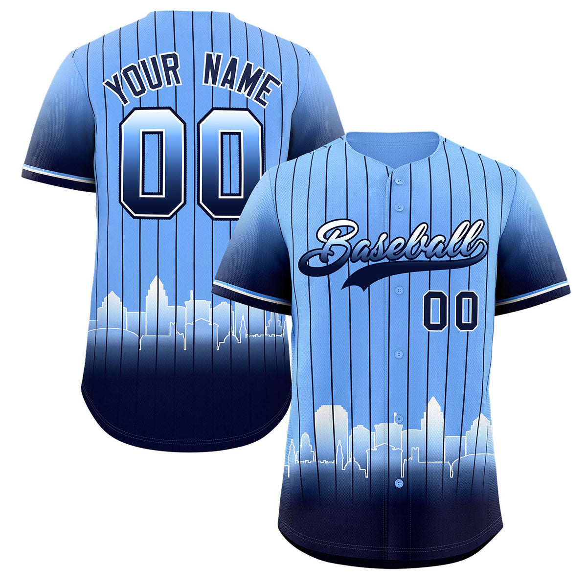 Custom Light Blue Tampa City Silhouette Authentic Baseball Jersey| KXKSHOP