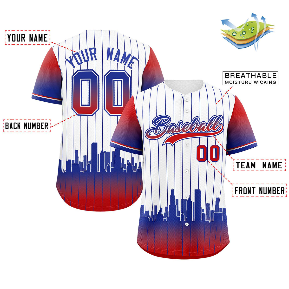 Custom White Chicago City Silhouette Authentic Baseball Jersey| KXKSHOP