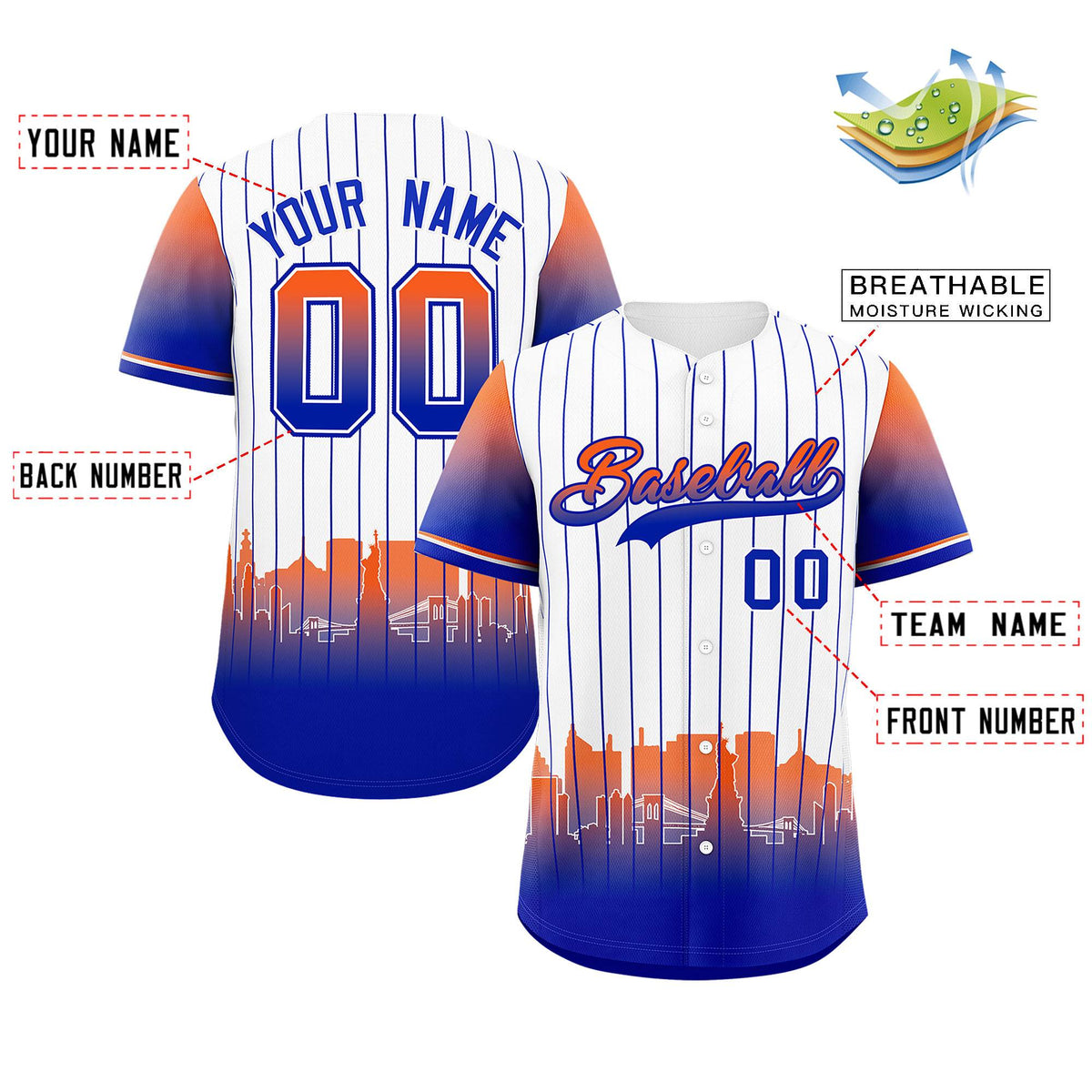 Custom White New York City Silhouette Authentic Baseball Jersey| KXKSHOP