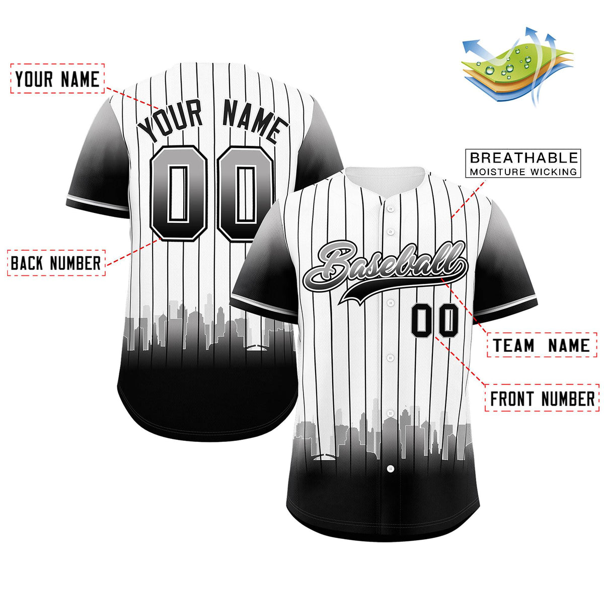 Custom White Chicago City Silhouette Authentic Baseball Jersey| KXKSHOP