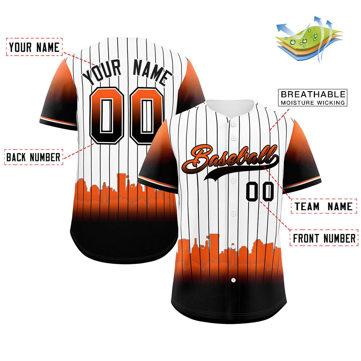 Custom White Baltimore City Silhouette Authentic Baseball Jersey| KXKSHOP