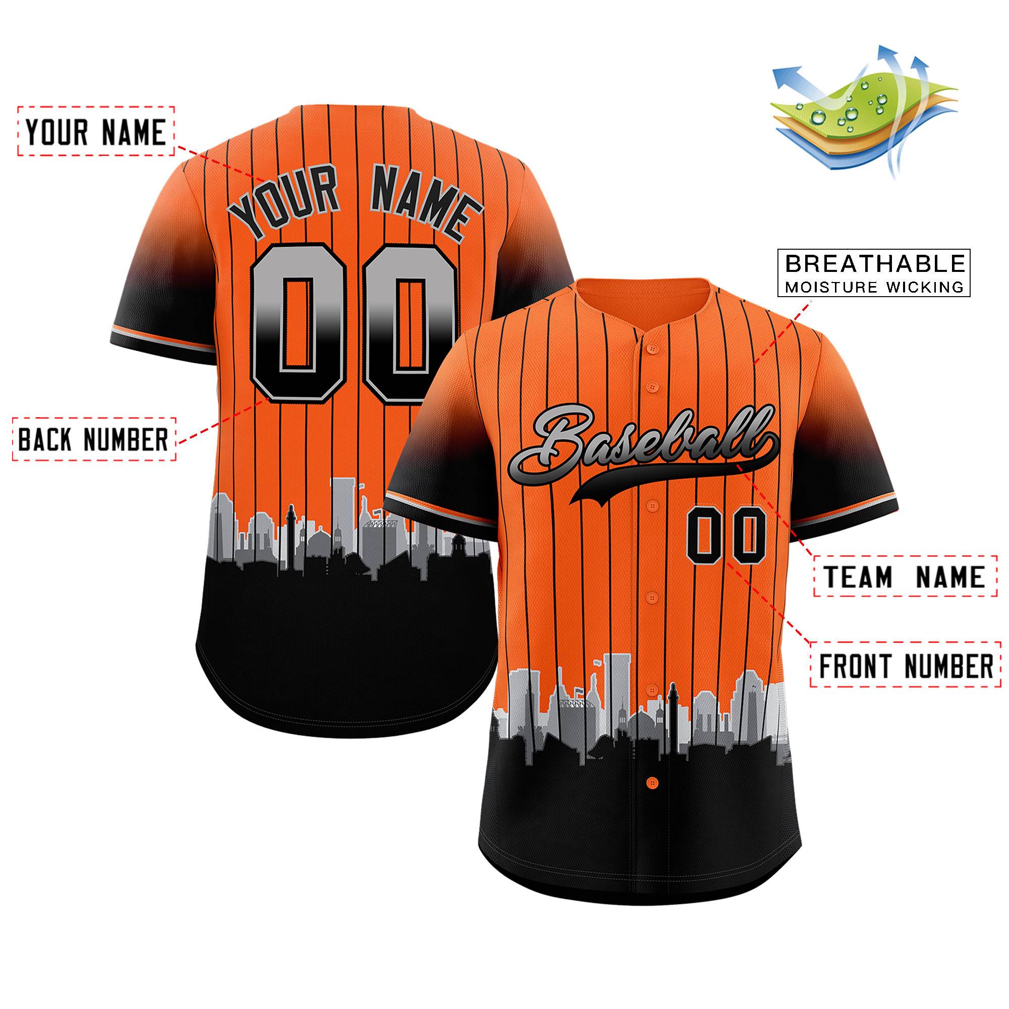 Custom Orange Baltimore City Silhouette Authentic Baseball Jersey| KXKSHOP