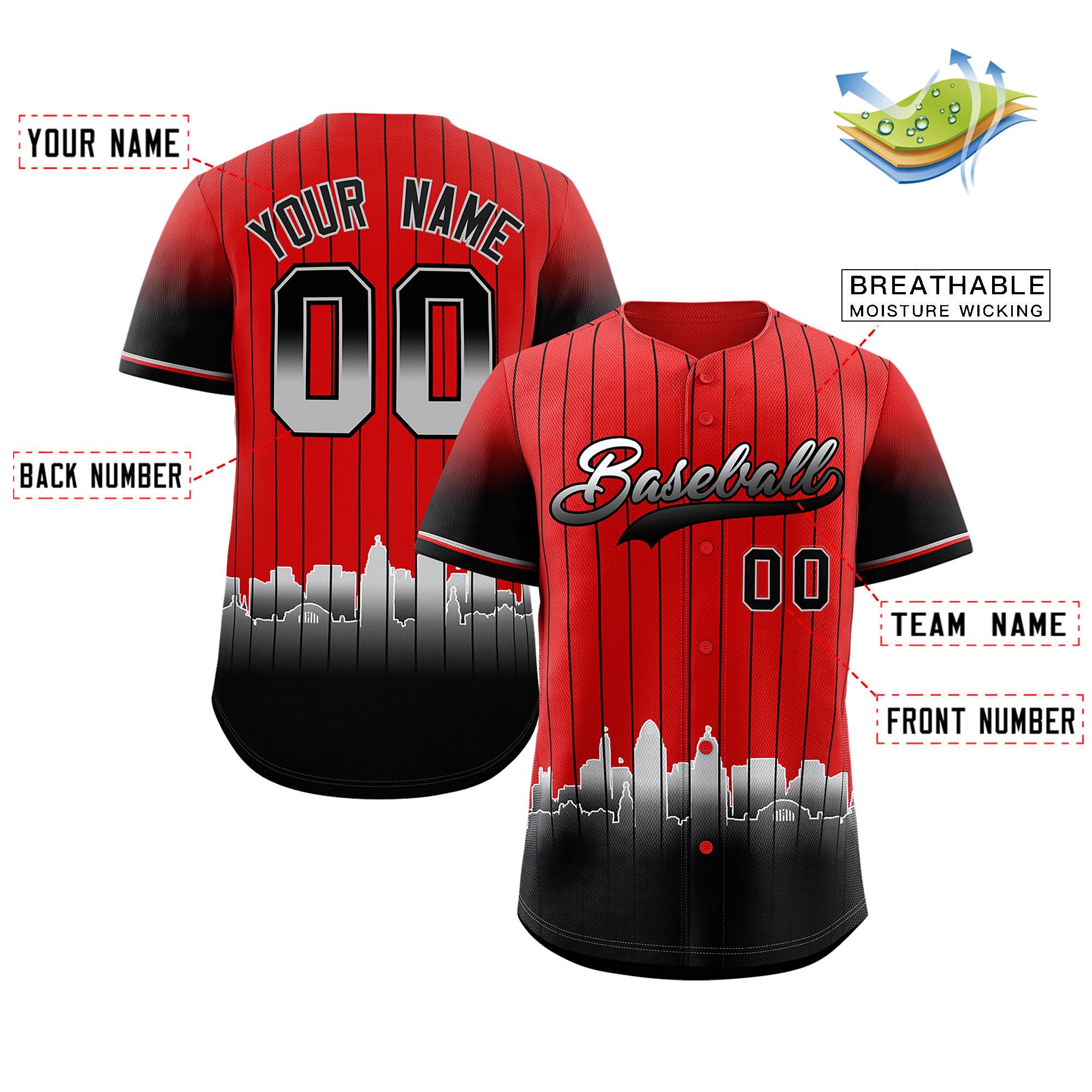 Custom Red Cincinnati City Silhouette Authentic Baseball Jersey| KXKSHOP