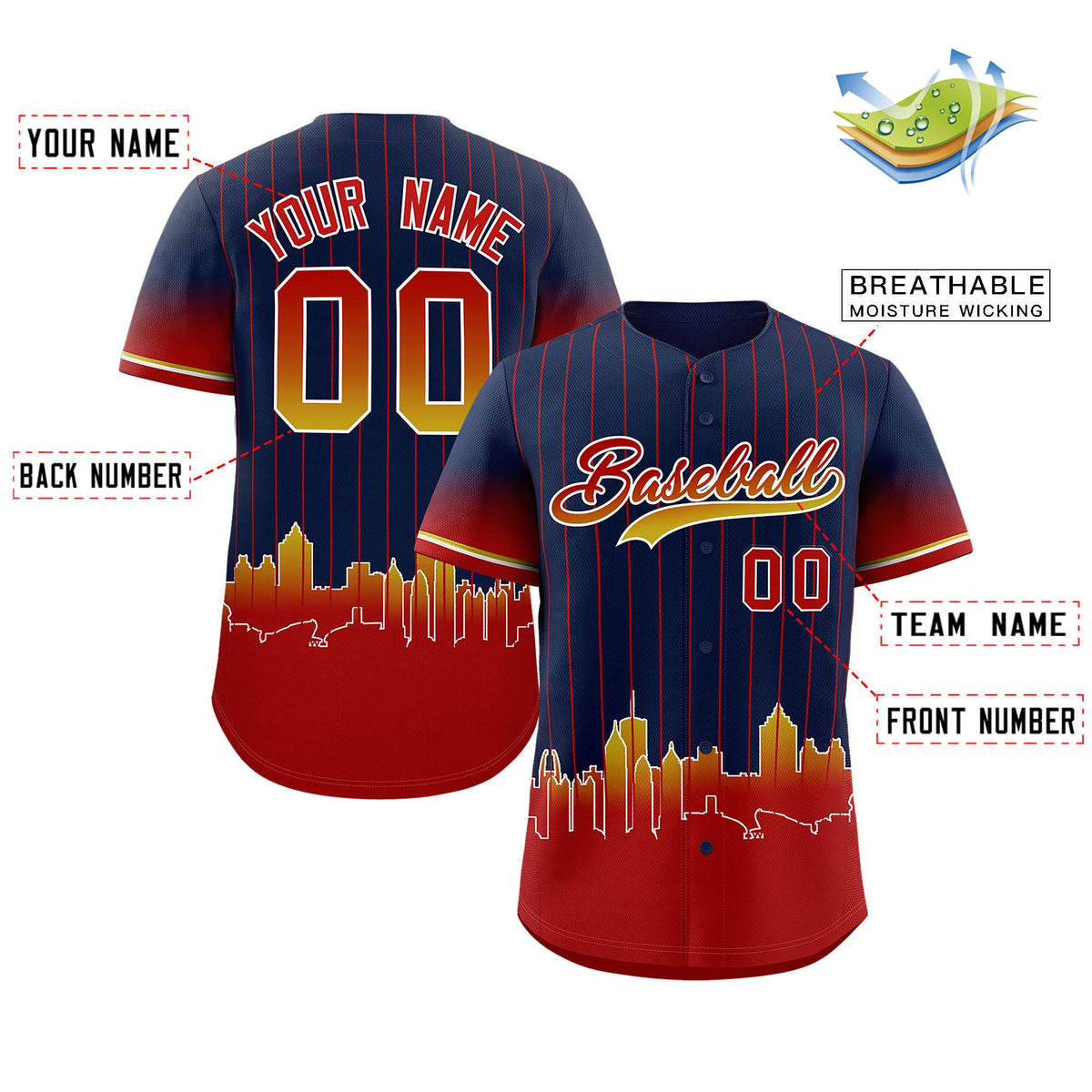 Custom Navy Atlanta City Silhouette Authentic Baseball Jersey| KXKSHOP