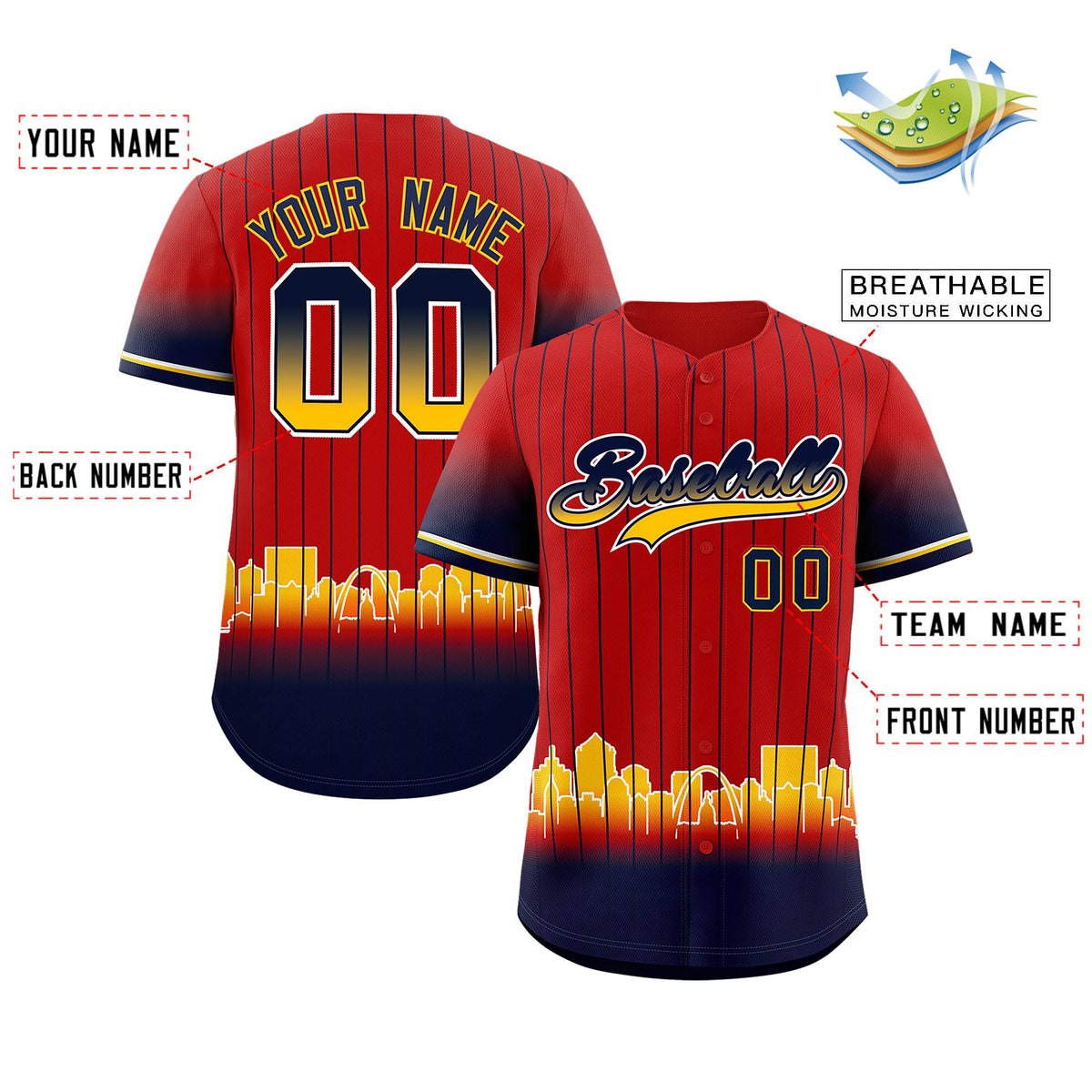Custom Red St. Louis City Silhouette Authentic Baseball Jersey| KXKSHOP
