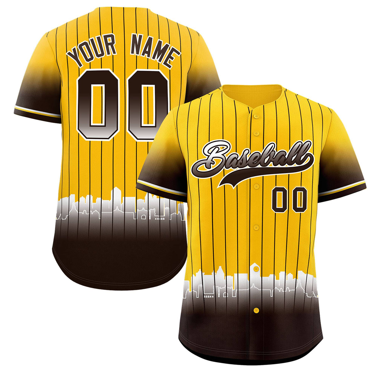 Custom Yellow San Diego City Silhouette Authentic Baseball Jersey| KXKSHOP