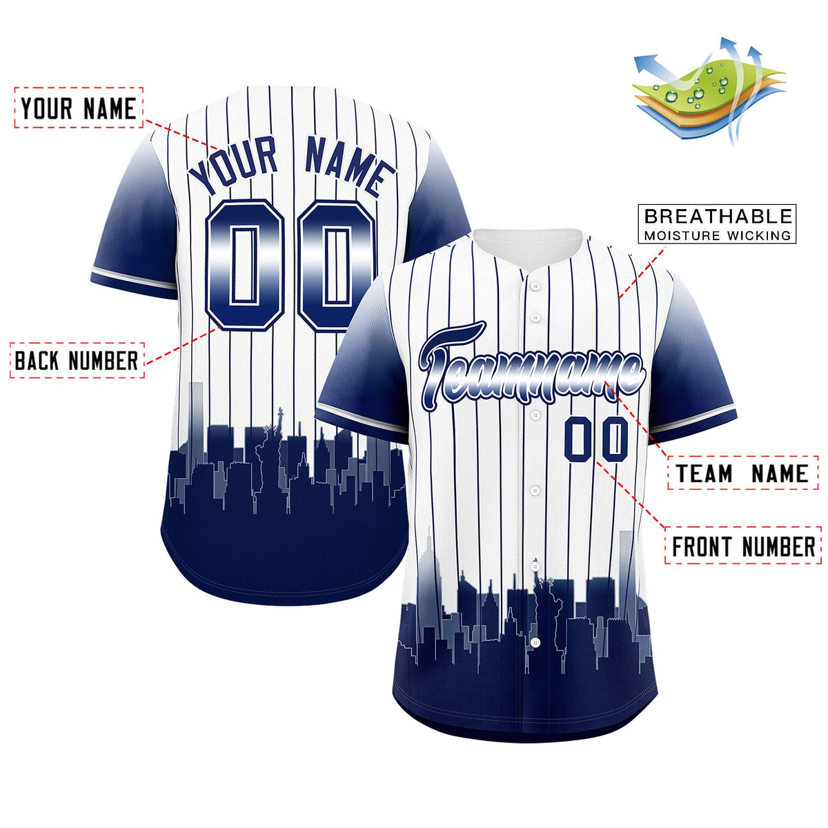 Custom White New York City Silhouette Authentic Baseball Jersey| KXKSHOP