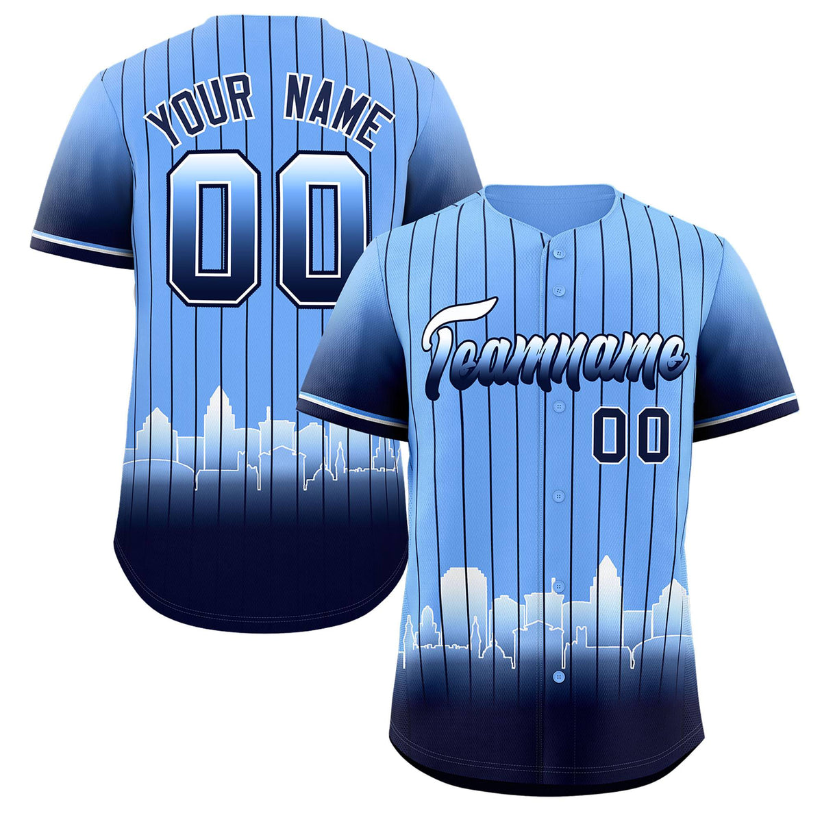 Custom Light Blue Tampa City Silhouette Authentic Baseball Jersey| KXKSHOP