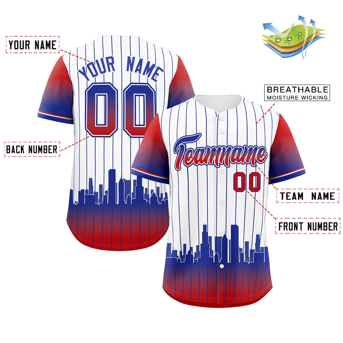 Custom White Chicago City Silhouette Authentic Baseball Jersey| KXKSHOP