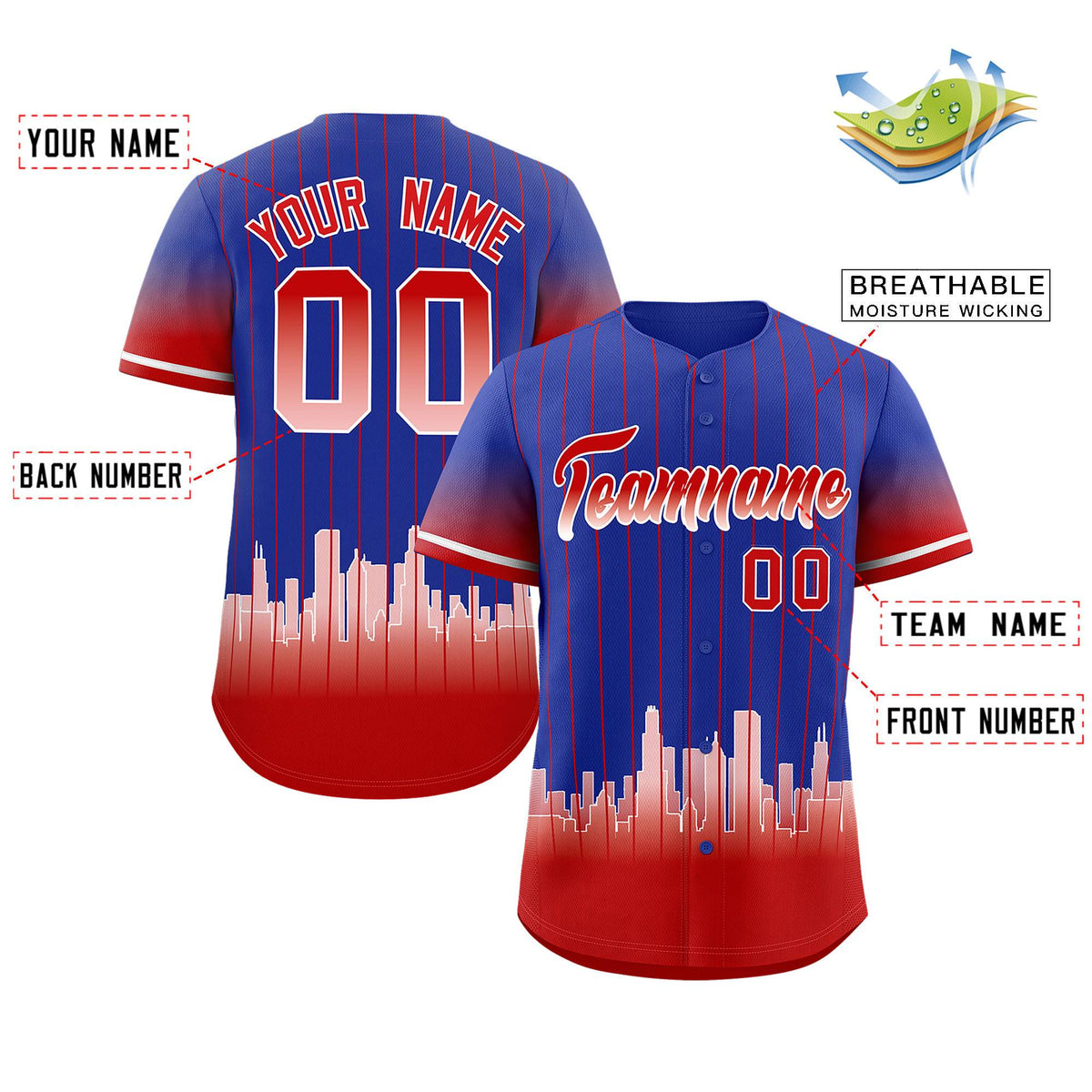 Custom Royal Chicago City Silhouette Authentic Baseball Jersey| KXKSHOP