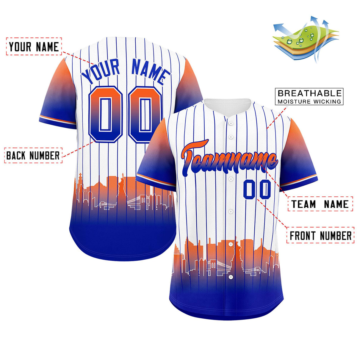 Custom White New York City Silhouette Authentic Baseball Jersey| KXKSHOP