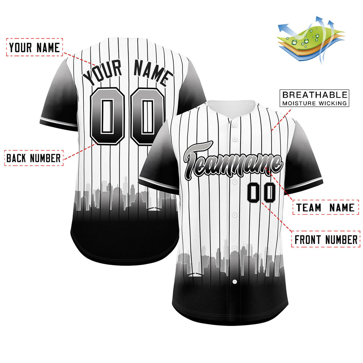 Custom White Chicago City Silhouette Authentic Baseball Jersey| KXKSHOP