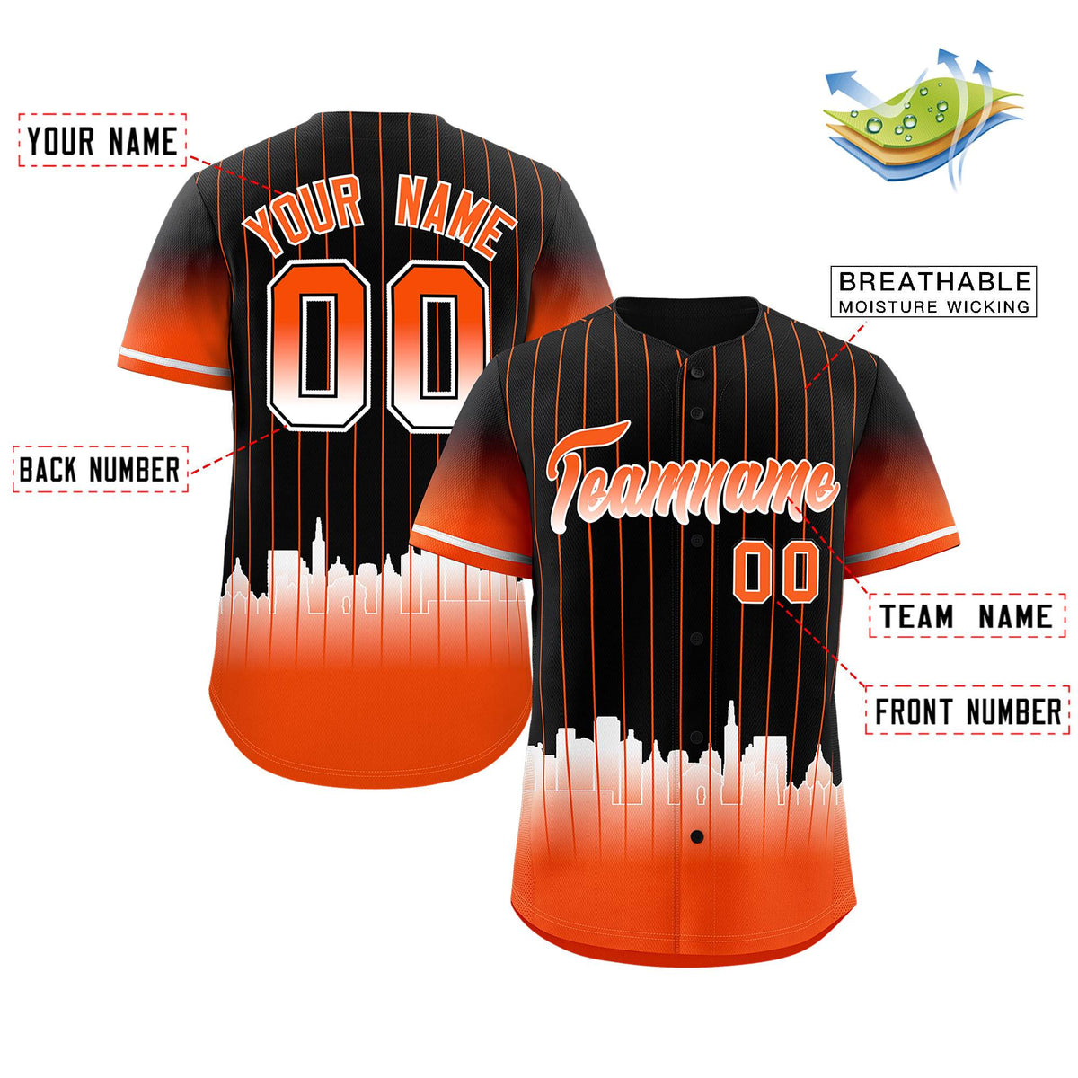 Custom Black San-Francisco City Silhouette Authentic Baseball Jersey| KXKSHOP