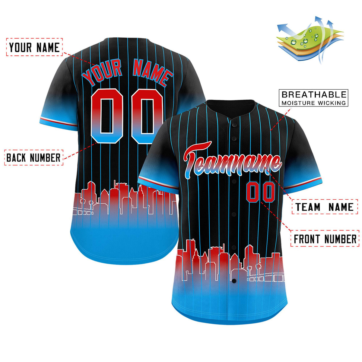 Custom Black Miami City Silhouette Authentic Baseball Jersey| KXKSHOP