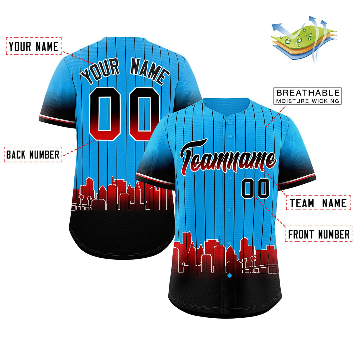 Custom Light Blue Miami City Silhouette Authentic Baseball Jersey| KXKSHOP