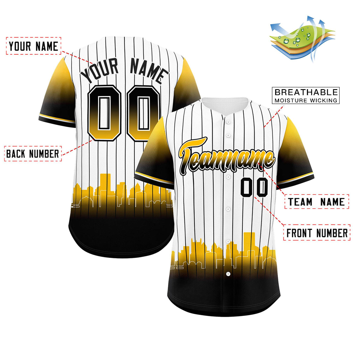 Custom White Pittsburgh City Silhouette Authentic Baseball Jersey| KXKSHOP