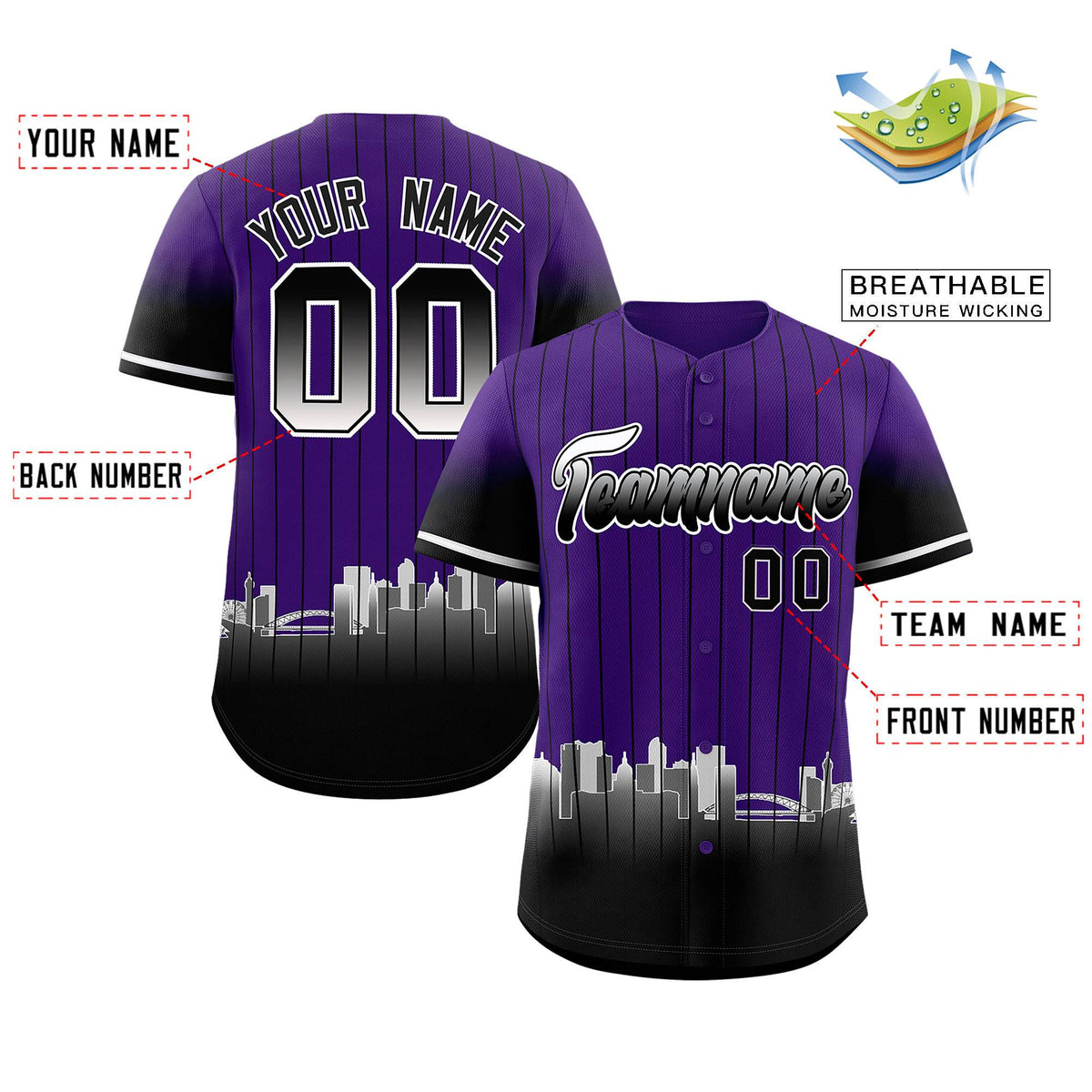 Custom Purple Denver City Silhouette Authentic Baseball Jersey| KXKSHOP