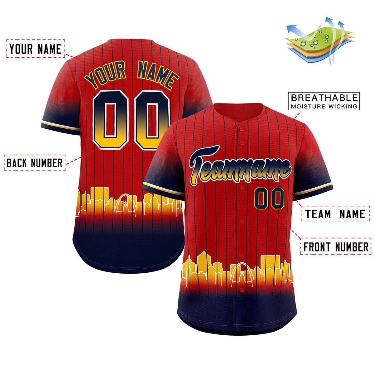 Custom Red St. Louis City Silhouette Authentic Baseball Jersey| KXKSHOP