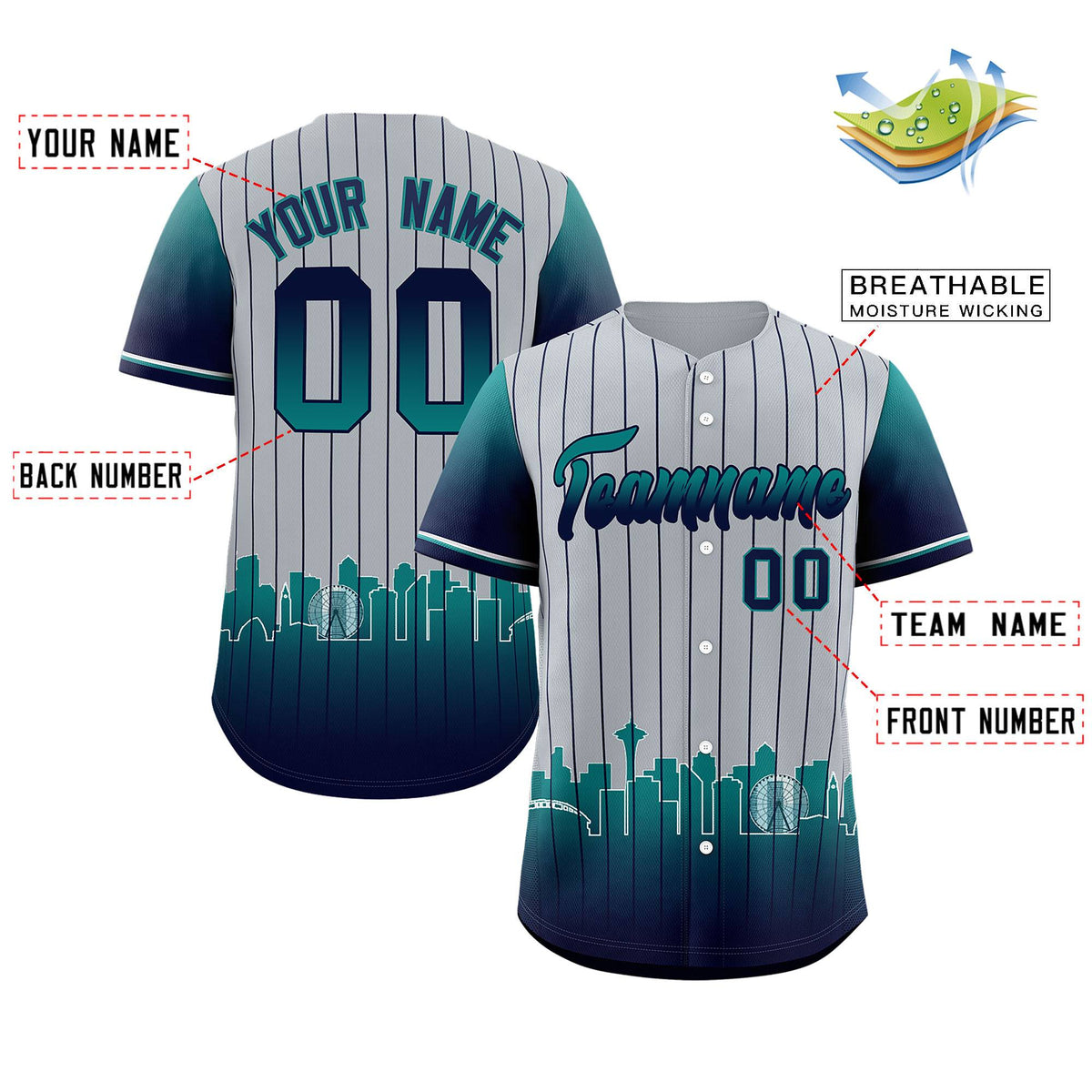 Custom Gray Seattle City Silhouette Authentic Baseball Jersey| KXKSHOP