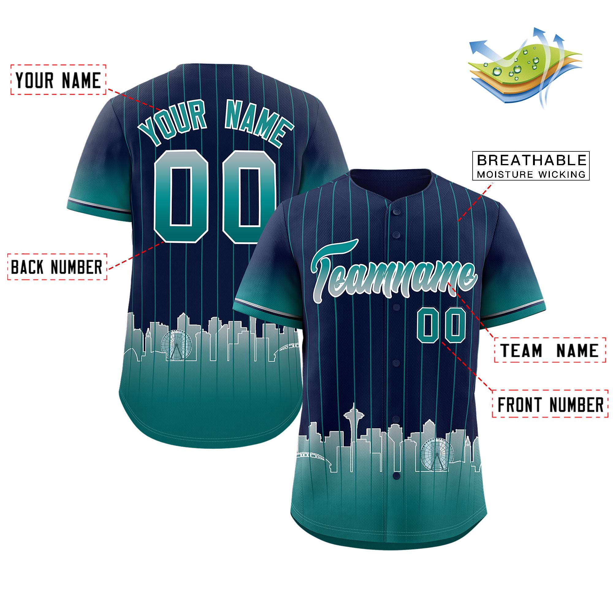 Custom Navy Seattle City Silhouette Authentic Baseball Jersey| KXKSHOP