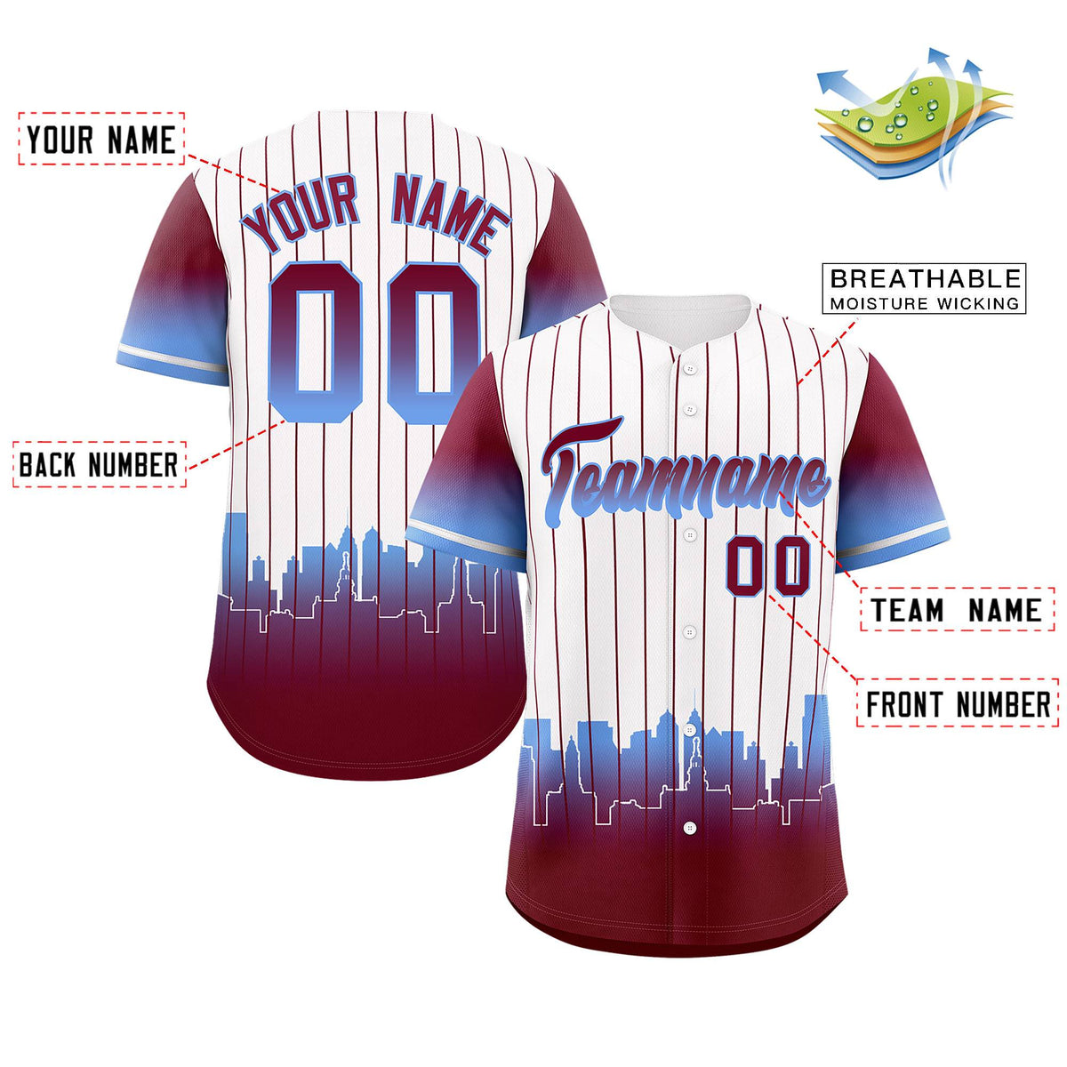 Custom White Philadelphia City Silhouette Authentic Baseball Jersey| KXKSHOP