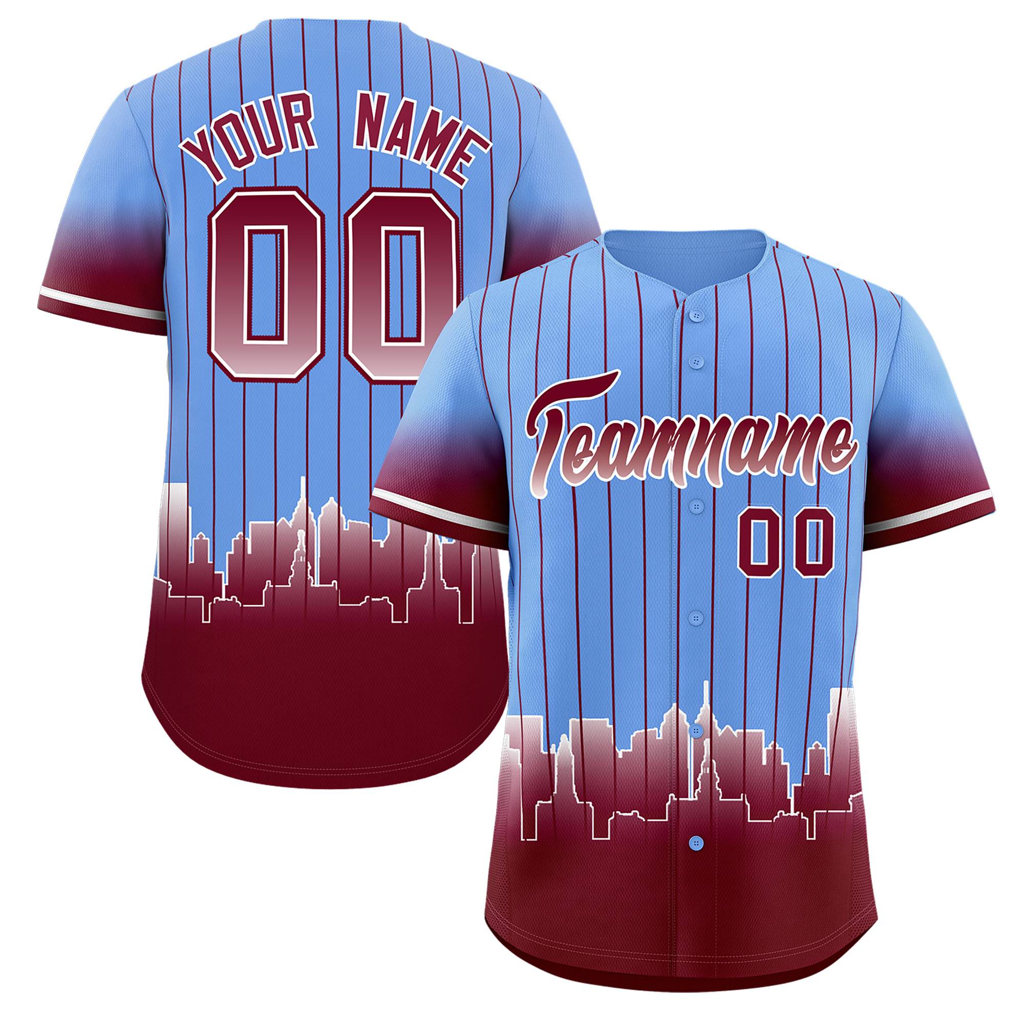Custom Light Blue Philadelphia City Silhouette Authentic Baseball Jersey| KXKSHOP