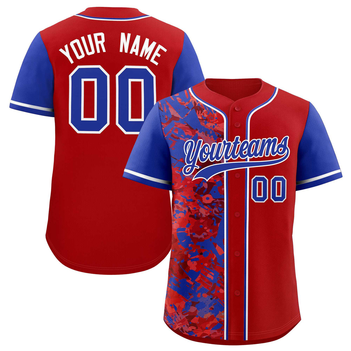 Custom Red Royal Split Personalized Graffiti Raglan Sleeve Authentic Baseball Jersey